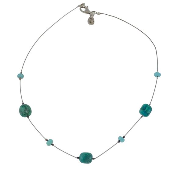 Silpada Chrysocolla Bead Wire Necklace | Vintage Sterling Silver 925 | 16" N1888 - Picture 2 of 5